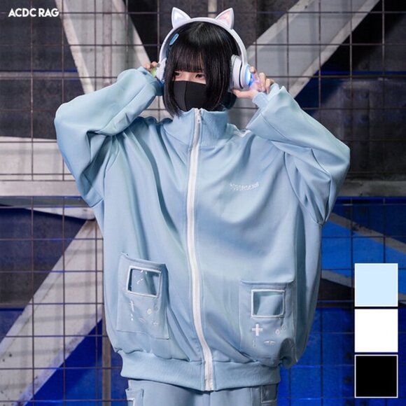 NEW ACDC RAG - Game Over Pastel Blue Jersey Oversized Jacket - Picture 3 of 8